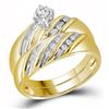 Image 2 : 14kt Yellow Gold His & Hers Round Diamond Round Matching Bridal Wedding Ring Band Set 1/4 Cttw