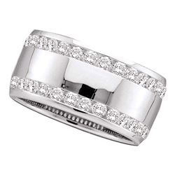 14kt White Gold Womens Round Channel-set Diamond Double Row Wedding Band 1.00 Cttw