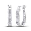 Image 1 : Sterling Silver Womens Round Diamond Oblong Double Row Hoop Earrings 1/6 Cttw