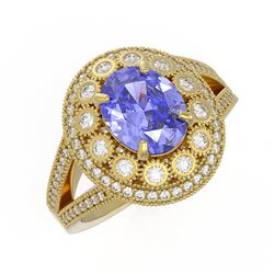 4.76 ctw Certified Tanzanite & Diamond Victorian Ring 14K Yellow Gold