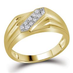 Yellow-tone Sterling Silver Mens Round Prong-set Diamond Double Row Ring 1/10 Cttw