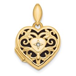 14k Yellow Gold Polished Filigree Diamond Heart Locket - 15 mm
