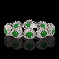 44.77 ctw Jade & Diamond Victorian Bracelet 14K White Gold