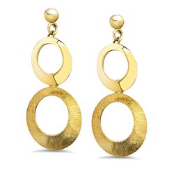 14k Gold Polished and Scratch Finish Circle Post Earrings