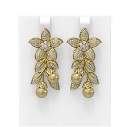 3.05 ctw Diamond & Pearl Earrings 18K Yellow Gold