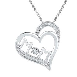 Sterling Silver Womens Round Diamond Moving Twinkle Solitaire Mom Mother Heart Pendant 1/20 Cttw