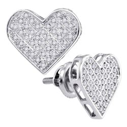 Sterling Silver Womens Round Diamond Heart Cluster Earrings 1/4 Cttw