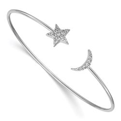14k White Gold .251ct Diamond Moon & Star Flexible Bangle - 7 in.