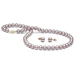 Lavender Freshwater Pearl 2-Piece Necklace and Earring Set, 7.5-8.0mm