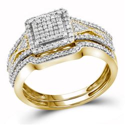 10kt Yellow Gold Womens Round Diamond Bridal Wedding Engagement Ring Band Set 3/8 Cttw