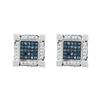 Image 1 : 10kt White Gold Mens Round Blue Color Enhanced Diamond 3D Cube Square Earrings 3/4 Cttw