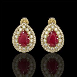 9.74 ctw Certified Ruby & Diamond Victorian Earrings 14K Yellow Gold