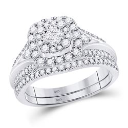 14kt White Gold Womens Princess Diamond Bridal Wedding Engagement Ring Set 3/4 Cttw