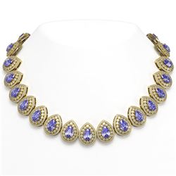 108.42 ctw Tanzanite & Diamond Victorian Necklace 14K Yellow Gold