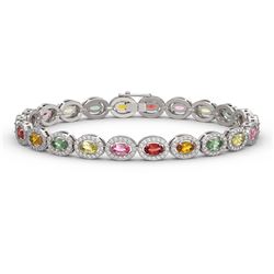 10.04 ctw Multi Color Sapphire & Diamond Micro Pave Bracelet 10k White Gold