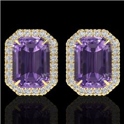9.40 ctw Amethyst & Micro Pave VS/SI Diamond Earrings 18k Yellow Gold