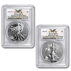 2013 2-Coin Silver Eagle Set MS/PR-70 PCGS (FirstStrike®, WP)