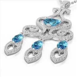 5.50 ctw Sky Blue Topaz & Micro Diamond Heart Necklace 14k White Gold