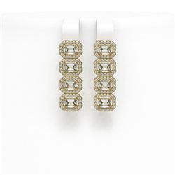 3.84 ctw Emerald Cut Diamond Micro Pave Earrings 18K Yellow Gold