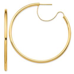 14k Yellow Gold Polished with D/C wire Hoop Earrings - 2.5x50 mm