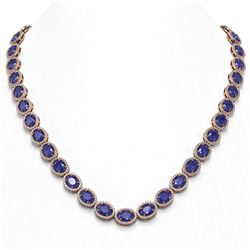 52.15 ctw Sapphire & Diamond Micro Pave Halo Necklace 10k Rose Gold