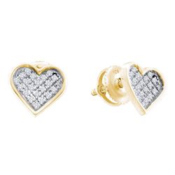 Yellow-tone Sterling Silver Womens Round Diamond Cluster Earrings 1/10 Cttw