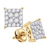 Image 1 : 10kt Yellow Gold Womens Round Diamond Square Cluster Stud Earrings 1.00 Cttw