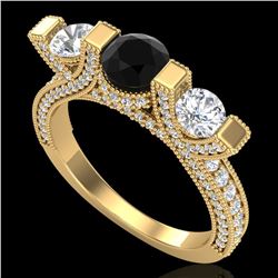 2.3 ctw Fancy Black Diamond Micro Pave 3 Stone Ring 18k Yellow Gold