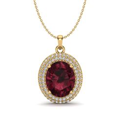 4.50 ctw Garnet & Micro Pave VS/SI Diamond Necklace 18k Yellow Gold