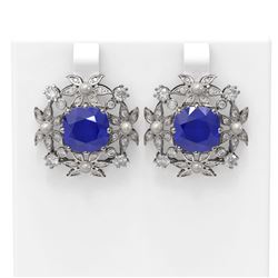 12.23 ctw Sapphire & Diamond with Pearl Earrings 18K White Gold