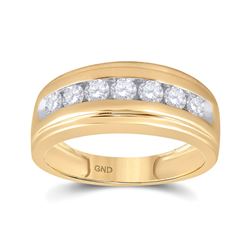 10kt Yellow Gold Mens Round Diamond Wedding Channel-Set Band Ring 7/8 Cttw