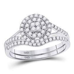 14kt White Gold Womens Round Diamond Cluster Bridal Wedding Engagement Ring Band Set 1/2 Cttw