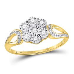 Yellow-tone Sterling Silver Womens Round Diamond Flower Cluster Ring 1/10 Cttw