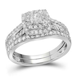 14kt White Gold Womens Round Diamond Bridal Wedding Engagement Ring Band Set 1.00 Cttw