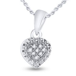 Sterling Silver Womens Round Diamond Heart Pendant .03 Cttw