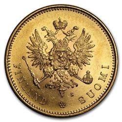 1878-1891 Finland Gold 20 Markkaa AU/BU (Random Dates)