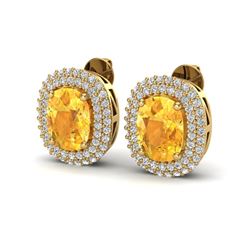 6 ctw Citrine & Micro Pave VS/SI Diamond Earrings 14k Yellow Gold