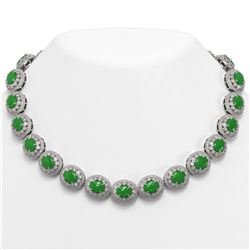 101.75 ctw Jade & Diamond Victorian Necklace 14K White Gold