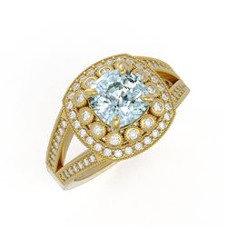 2.39 ctw Certified Aquamarine & Diamond Victorian Ring 14K Yellow Gold