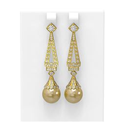 1.55 ctw Diamond & Pearl Earrings 18K Yellow Gold