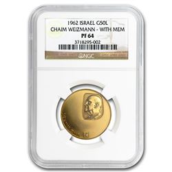 1962 Israel Gold 50 Lirot Chaim Weizmann PF-64 NGC