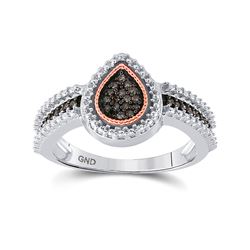Sterling Silver Womens Round Brown Diamond Teardrop Cluster Ring 1/6 Cttw