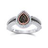Image 1 : Sterling Silver Womens Round Brown Diamond Teardrop Cluster Ring 1/6 Cttw