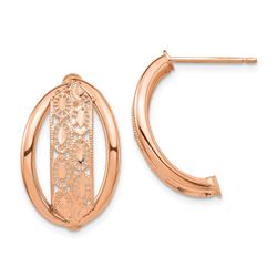 14k Rose Gold Polished & Diamond-cut Post Dangle Earrings