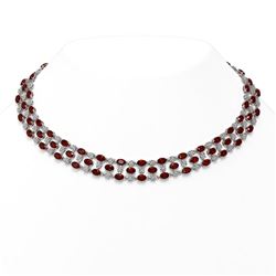 31.85 ctw Garnet & Diamond Necklace 10K White Gold