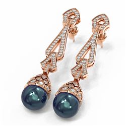 3 ctw Diamond & Pearl Earrings 18K Rose Gold