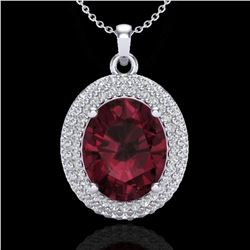 4.50 ctw Garnet & Micro Pave VS/SI Diamond Necklace 18k White Gold