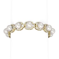 4.45 ctw Diamond & Pearl Bracelet 18K Yellow Gold