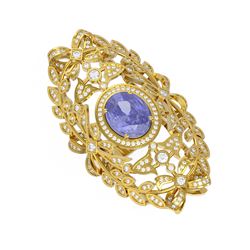 7.07 ctw Tanzanite & Diamond Ring 18K Yellow Gold