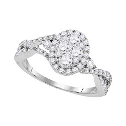 10kt White Gold Womens Round Diamond Cluster Bridal Wedding Engagement Ring 1.00 Cttw